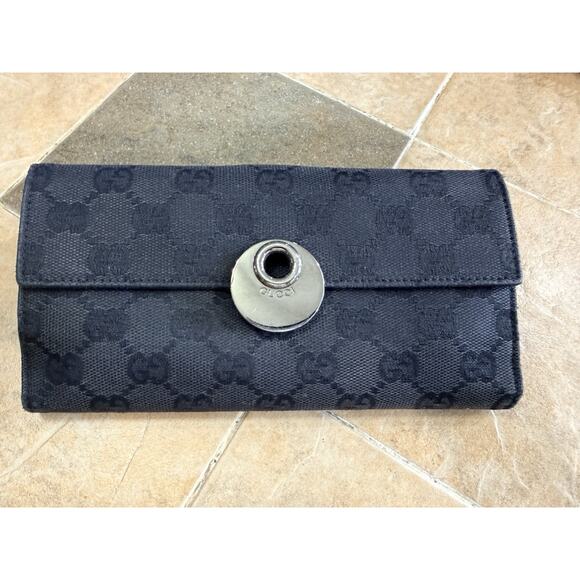 Authentic GUCCI Eclipse Long Wallet Purse GG Canvas Leather 120931 Black 3628N - Picture 2 of 13